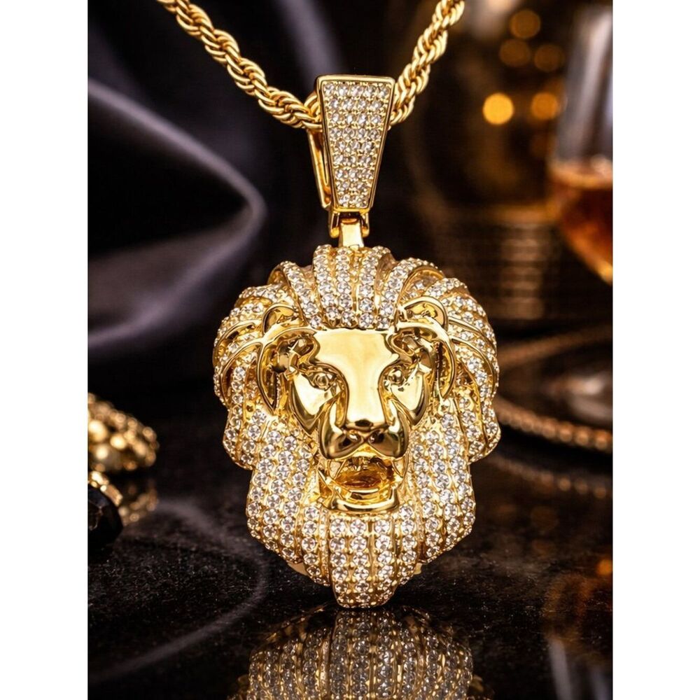 Iced Out Simulated Diamond Lion Necklace